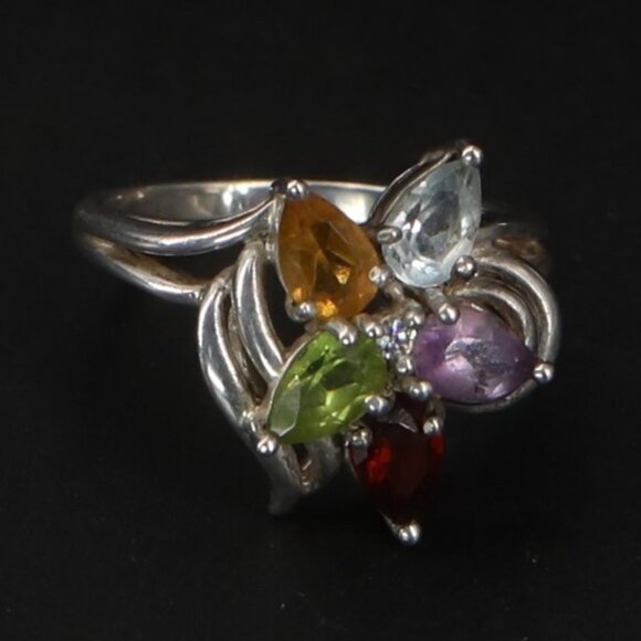 Sterling Silver Ring Genuine Citrine Amethyst Garnet Topaz Citrine Peridot US 6 - Picture 2 of 6